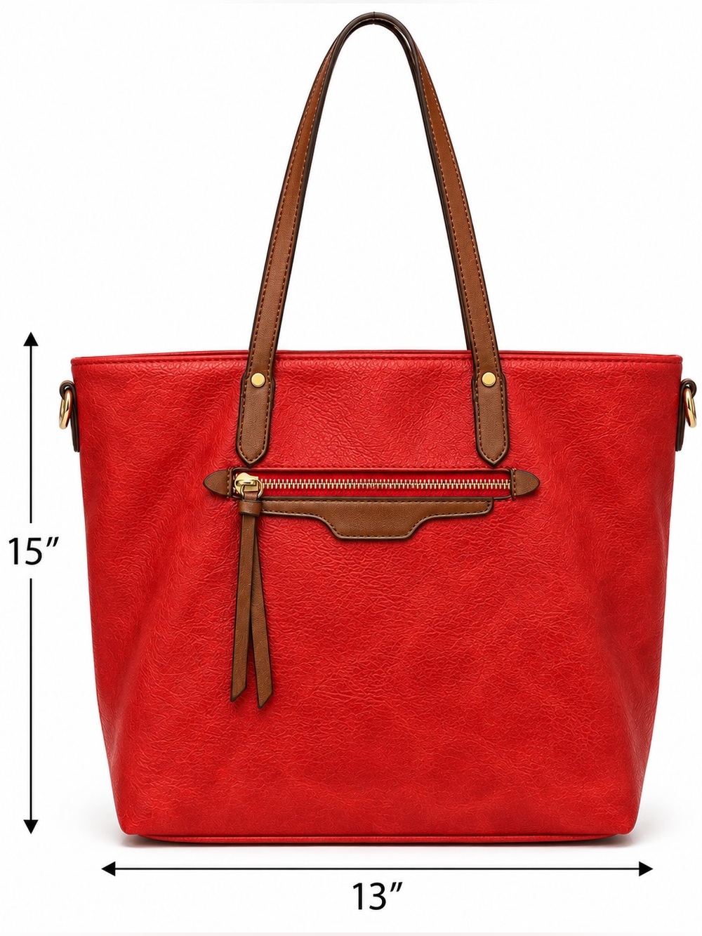 Red & Brown Large Tote Bag with Matching Pouch